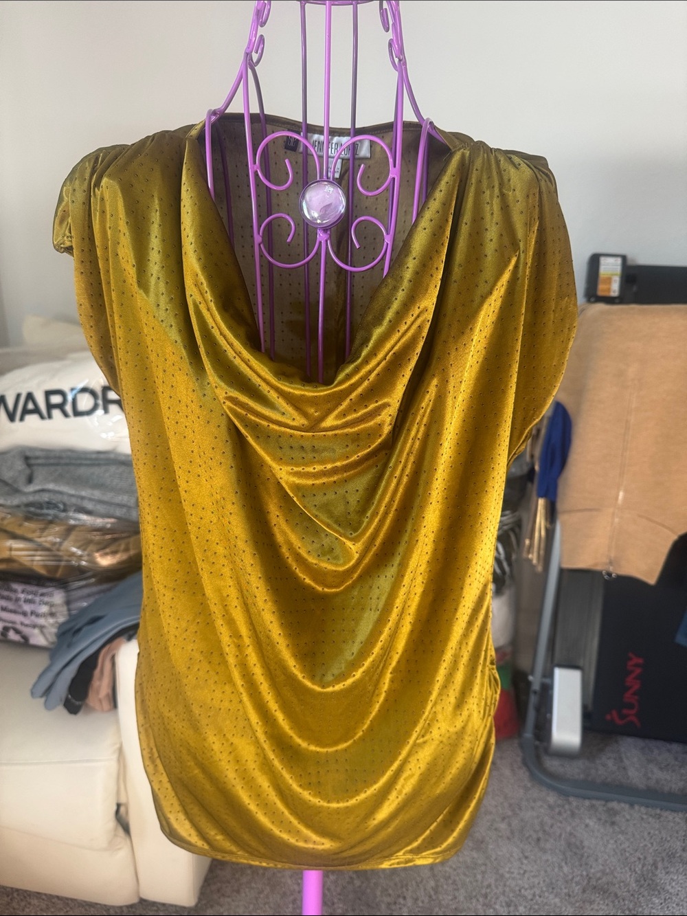 Jenifer Lopez Cowl Neck Velvet Camisole in Mustard Yellow